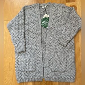 SAOL Irish Washable Merino Open Long Cardigan NWT
